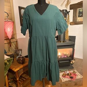 Nursing Queen Emerald Green V-Neck Tiered Midi Dress